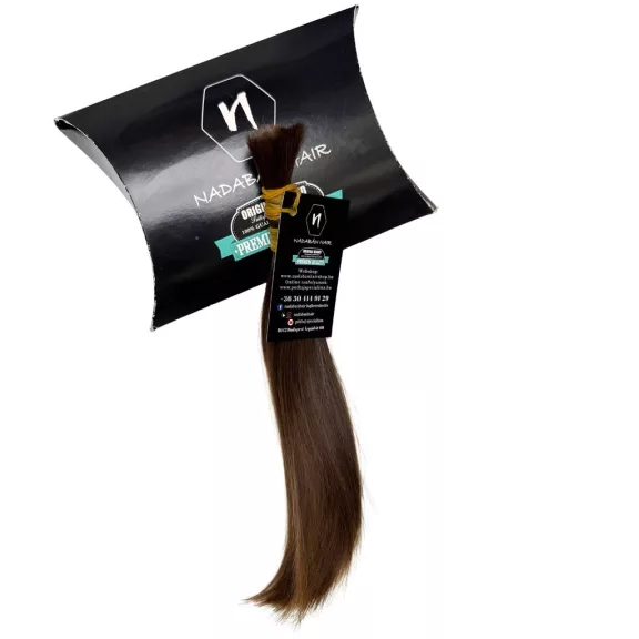 N1-12 egyenes világosbarna–sötétszőke magyar póthaj a Nadabán Hair dobozán (25–28 cm, 36 g)