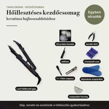 Hajhosszabbítás hőillesztéses hajhosszabbítás kezdőcsomag tanulóknak: Loof hőillesztő, keratin, keratin törő