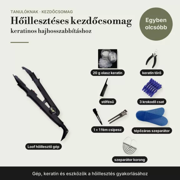 Hajhosszabbítás hőillesztéses hajhosszabbítás kezdőcsomag tanulóknak: Loof hőillesztő, keratin, keratin törő Hajhosszabbítás hőillesztéses hajhosszabbítás kezdőcsomag tanulóknak: Loof hőillesztő, keratin, keratin törő