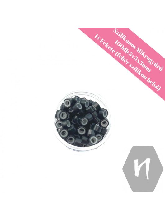 Szilikonos mikrogyűrű 1# fekete fehér szilikonos belsővel (100 db)